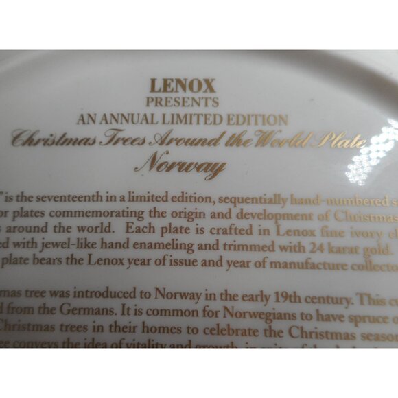 LENOX Christmas Trees Around the World Plate 2007 Limited ED Norway - Picture 7 of 8